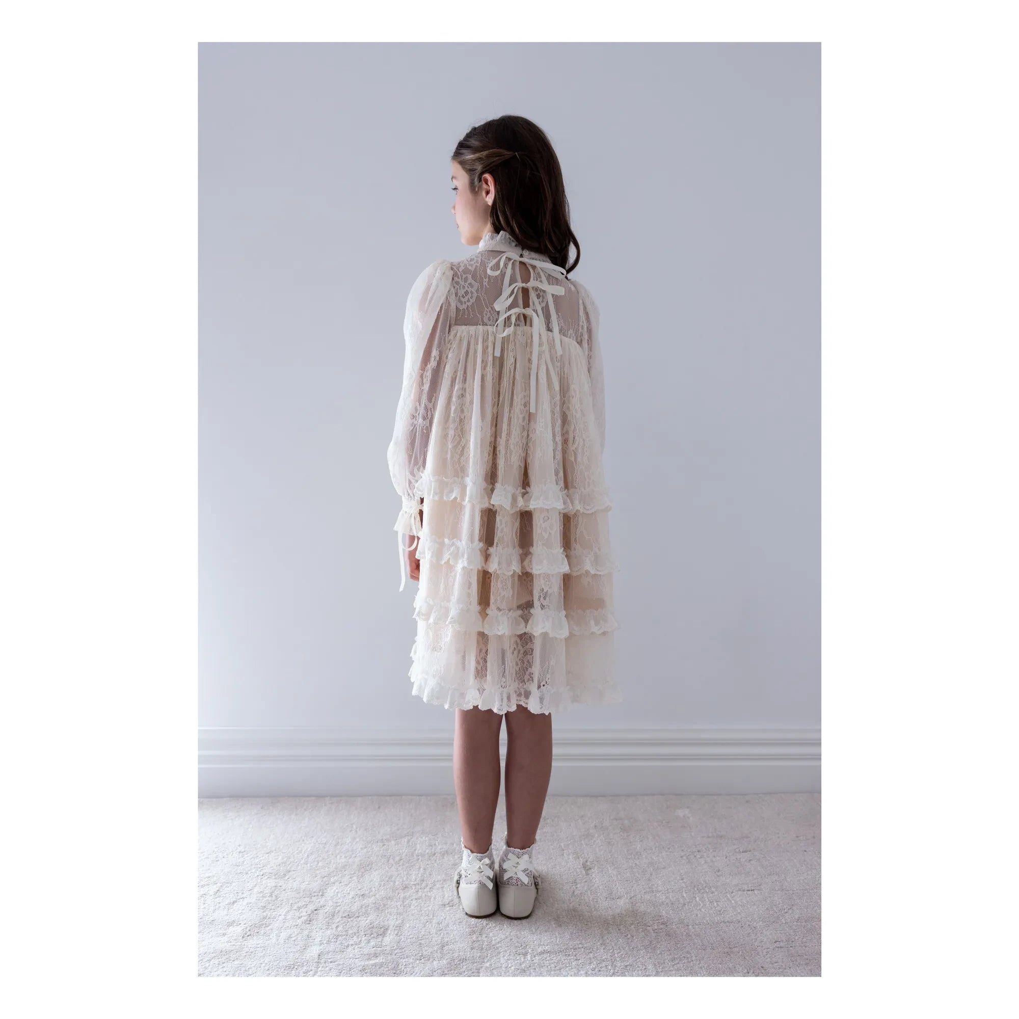 petite Amalie - Büzgülü Dantel Elbise | Krem