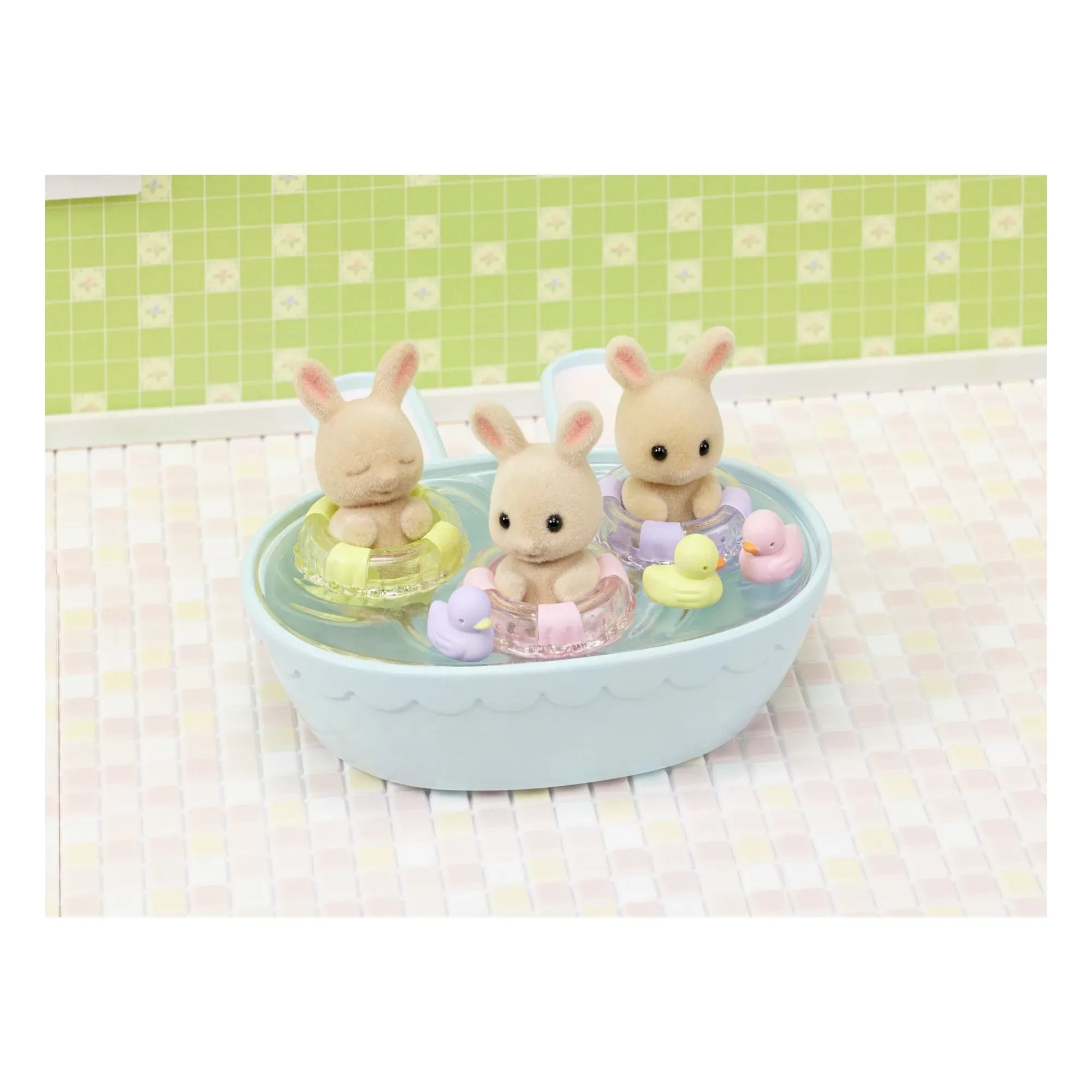 Sylvanian Families - Lapin üçüzleri Krem ve banyo aksesuarları