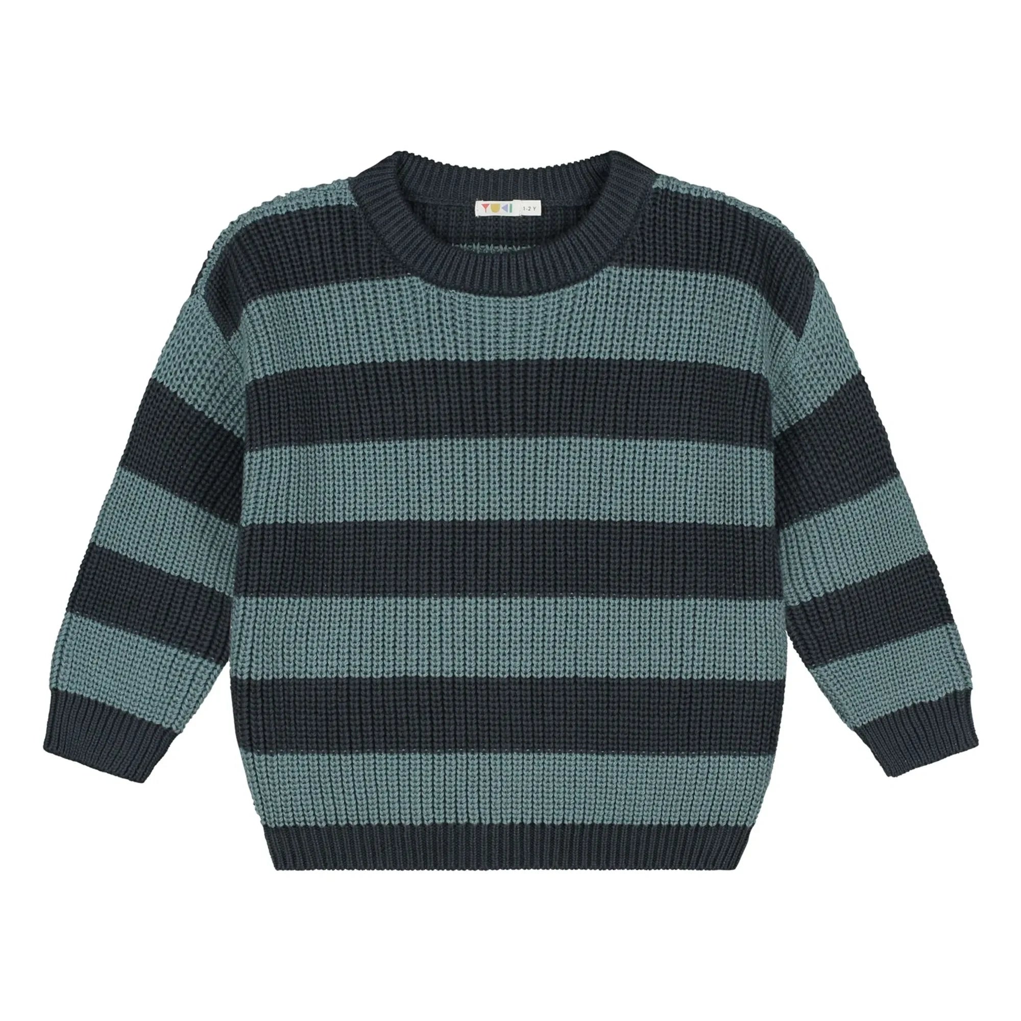Yuki - Striped Organic Cotton Sweater | Gray Blue
