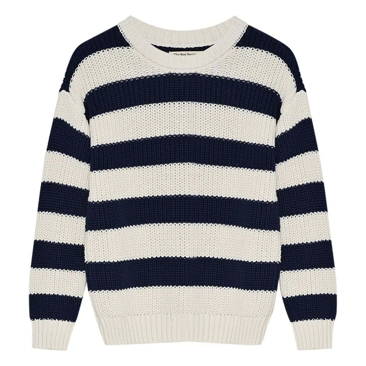 the new society - Musa Cotton Striped Sweater | Midnight blue
