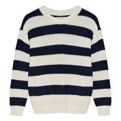 the new society - Musa Cotton Striped Sweater | Midnight blue