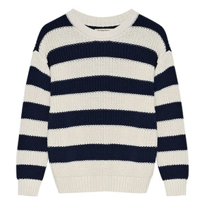 the new society - Musa Cotton Striped Sweater | Midnight blue