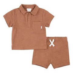 Petit Lem - Organic cotton terry t-shirt and shorts set | Clay
