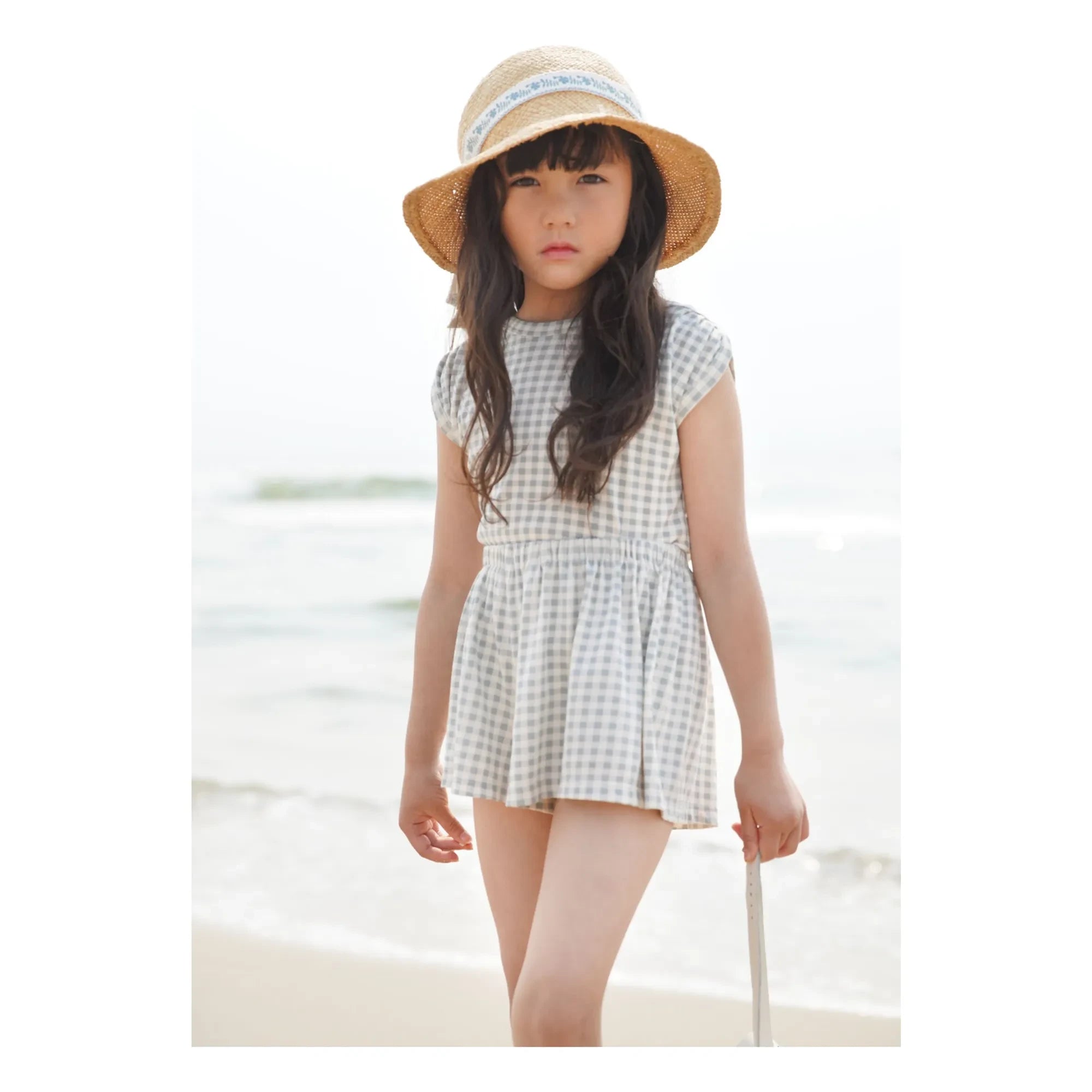 Soor Ploom - Sundae Gingham Organic Cotton Drawstring T-Shirt | Ice Blue