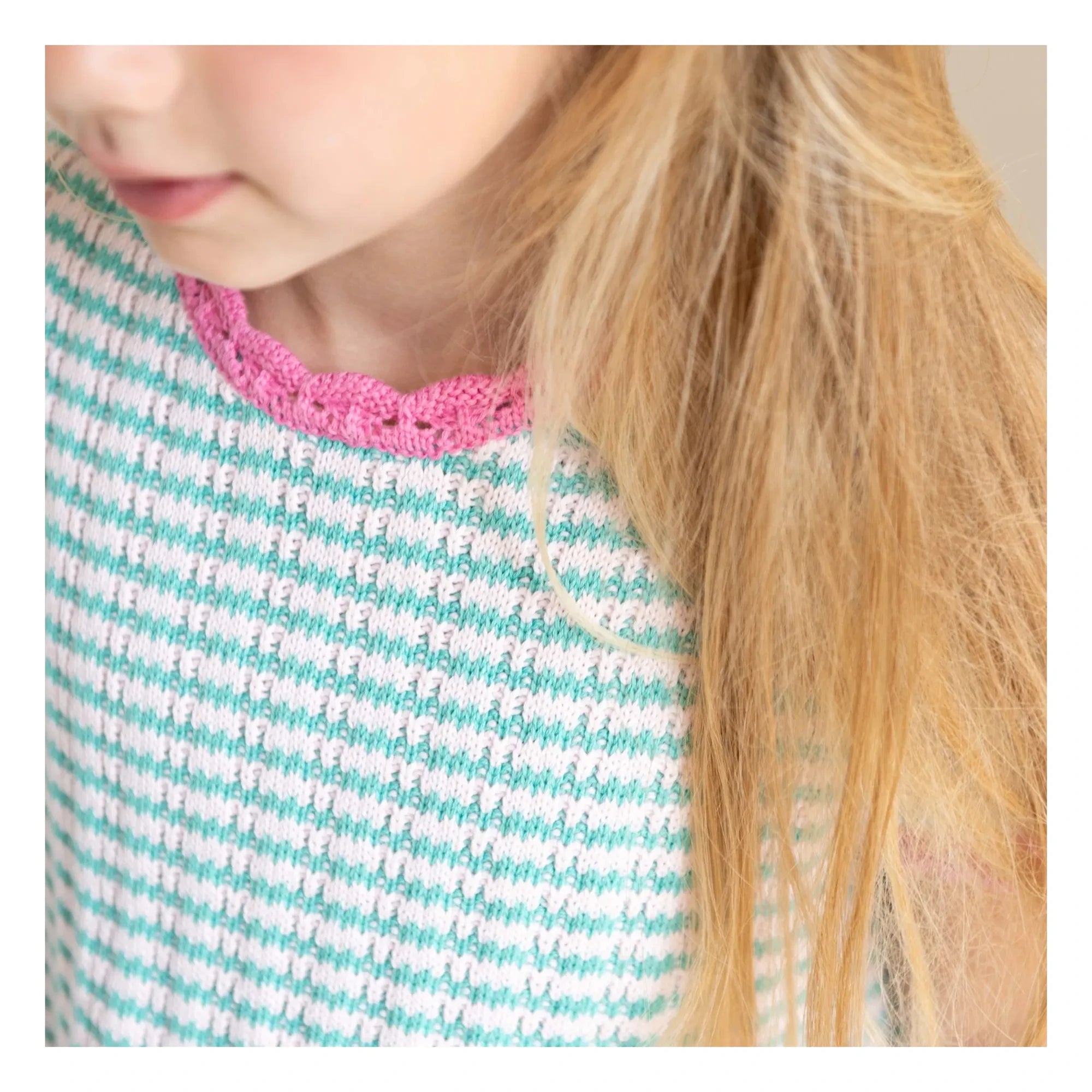 Jenest - Pointelle Lola Striped Organic Cotton Top | Turquoise