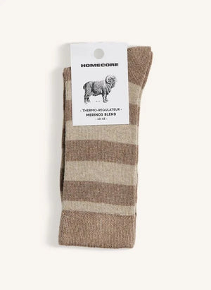 Homecore - Striped Merino Socks | Dark Beige