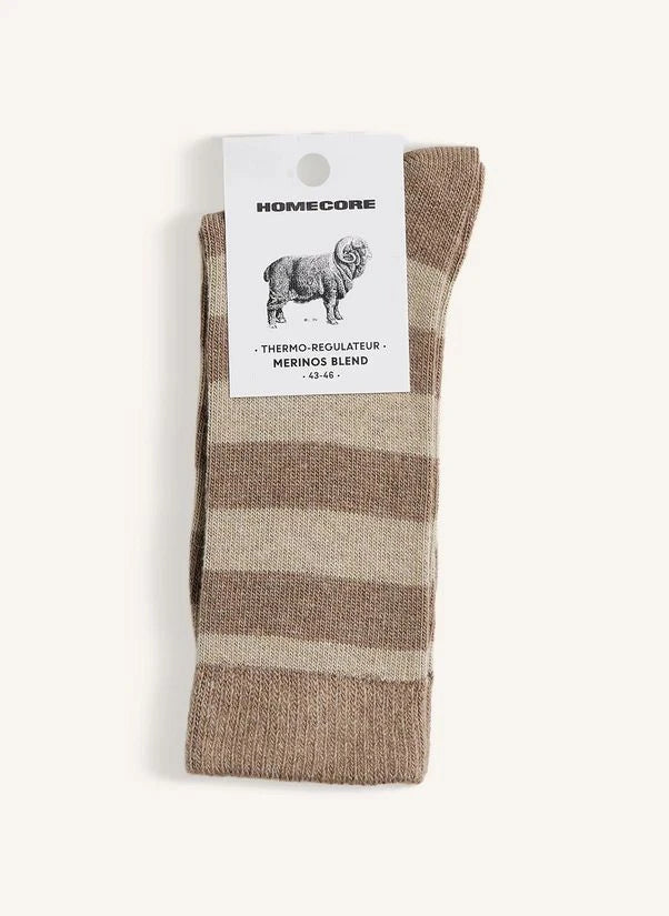 Homecore - Striped Merino Socks | Dark Beige