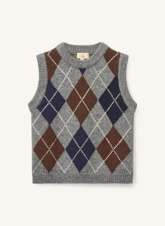Copenhagen Colors - Gri Argyle Kolsuz Yün Kazak