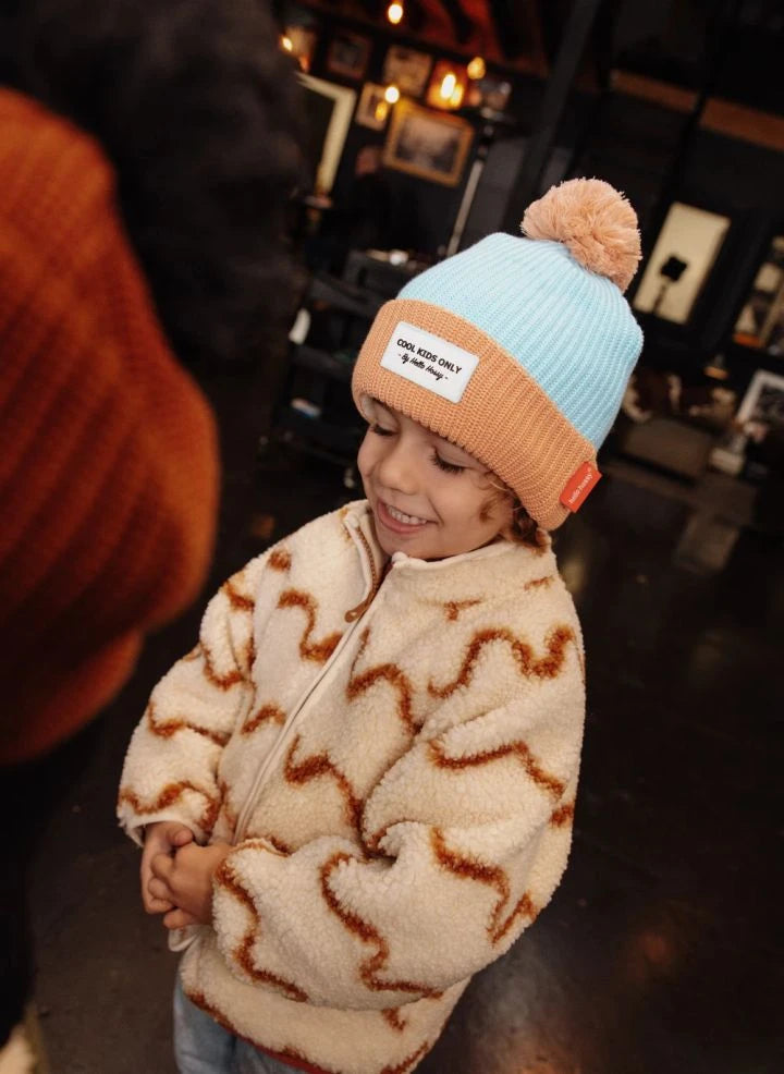 Hello Hossy - Color Block Pom-Pom Organic Cotton Beanie | Blue