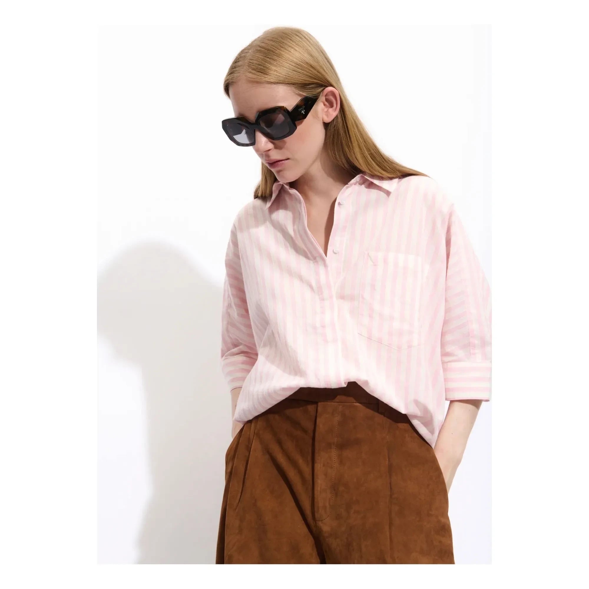 BELLEPIECE - Carmela Cotton Striped Blouse | Pink