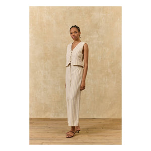 Louise Misha - Abuela Striped Linen and Cotton Pants | Cream