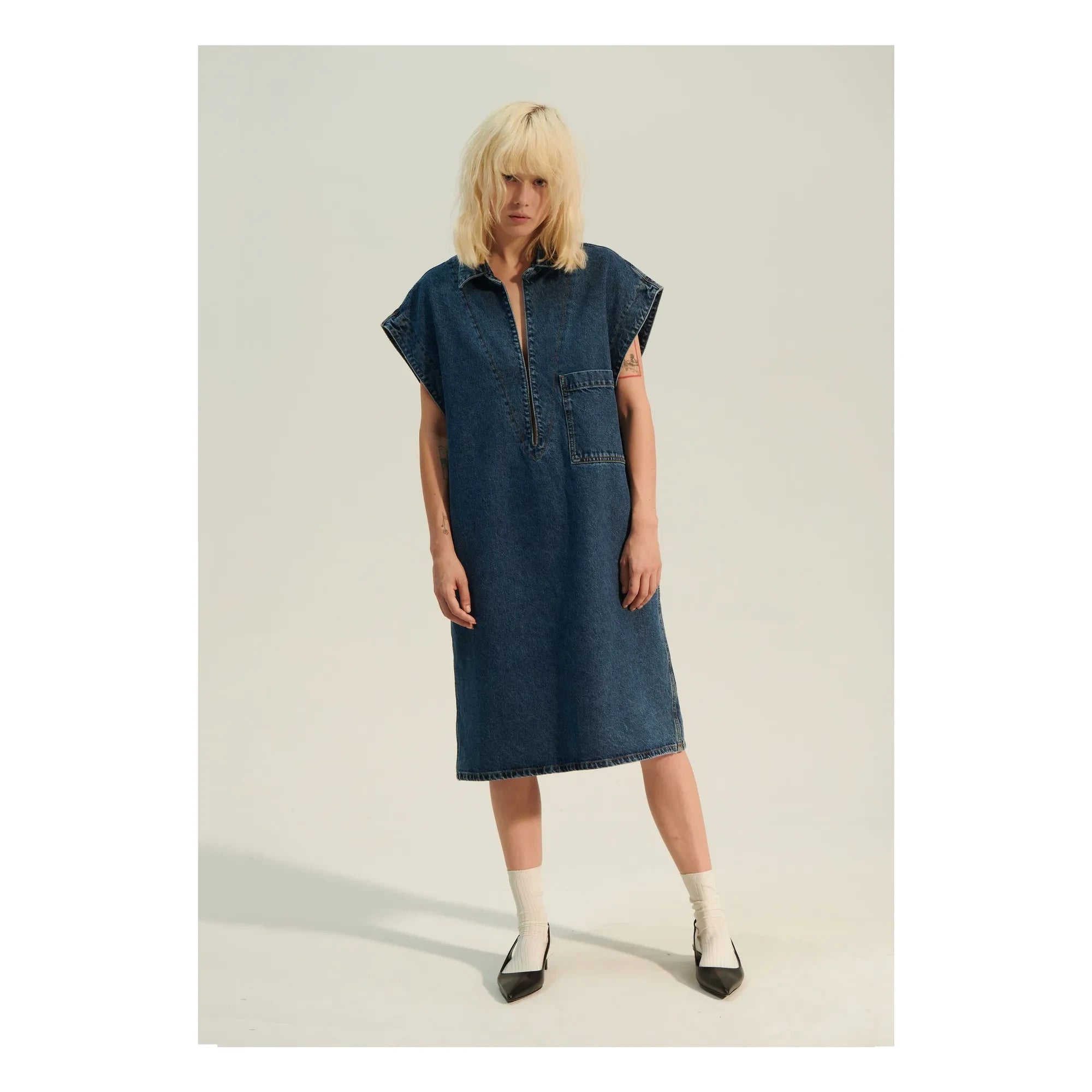 BELLEPIECE - Zafra Denim Elbise | Koyu Mavi