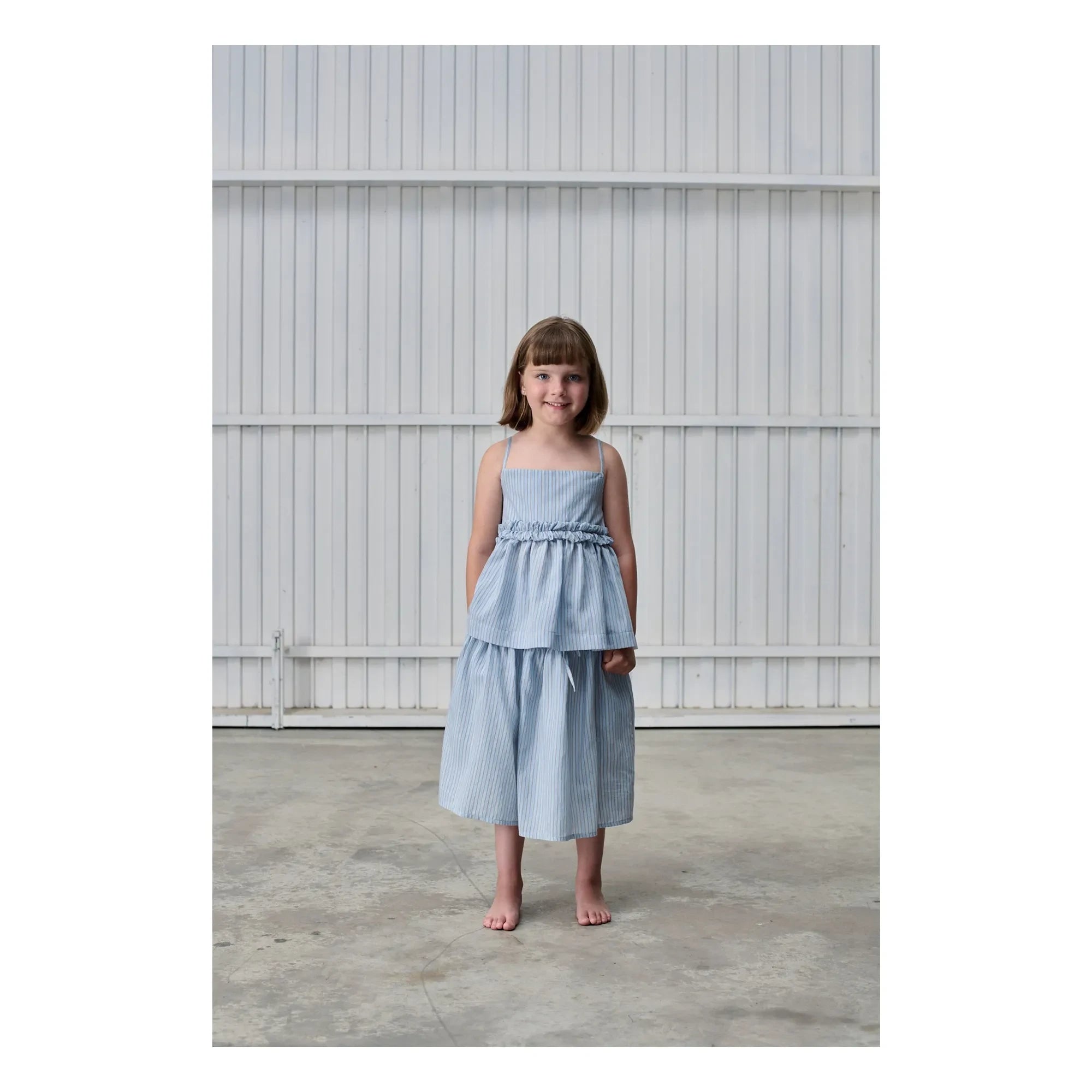 Tangerine - Striped midi skirt | Light blue