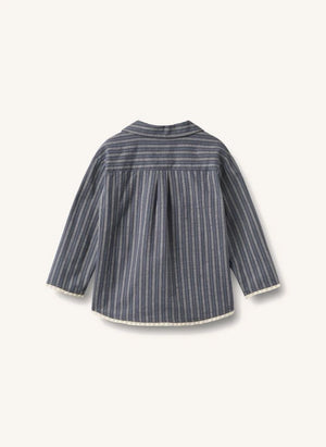 Wheat - Striped organic cotton pajamas | Grey Blue