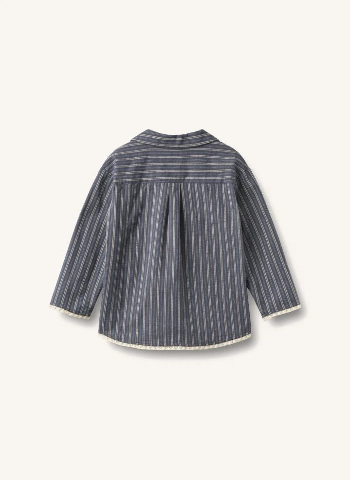 Wheat - Striped organic cotton pajamas | Grey Blue