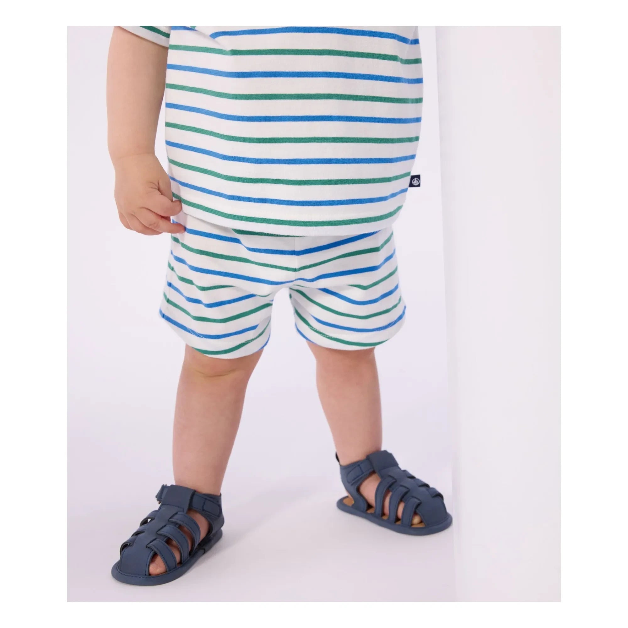 Petit Bateau - Striped fleece shorts | White