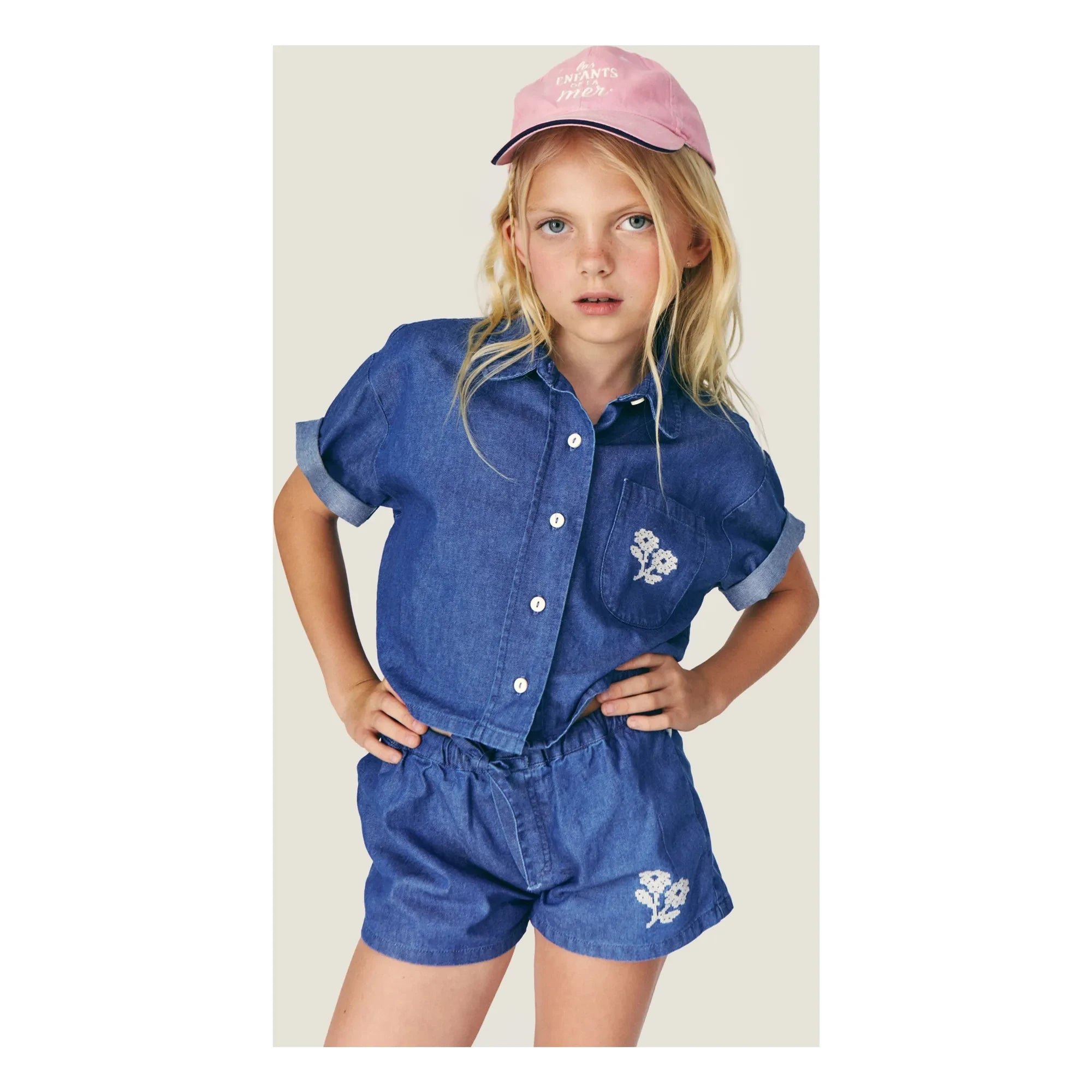 Mipounet - Short Denim Amélie Cotton Flower BCI | Blue