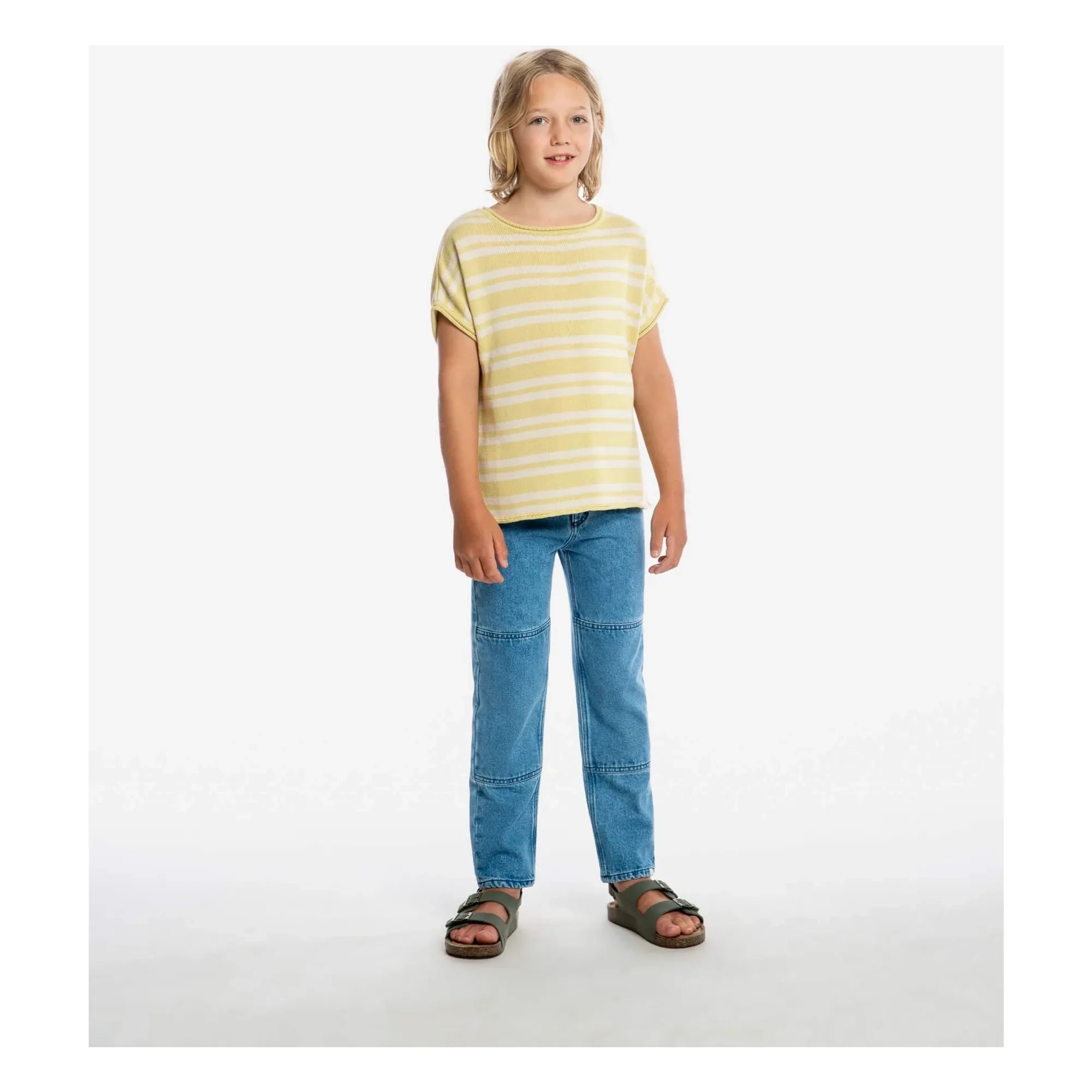 Matona - Striped Organic Cotton Fine Knit T-Shirt | Light Yellow