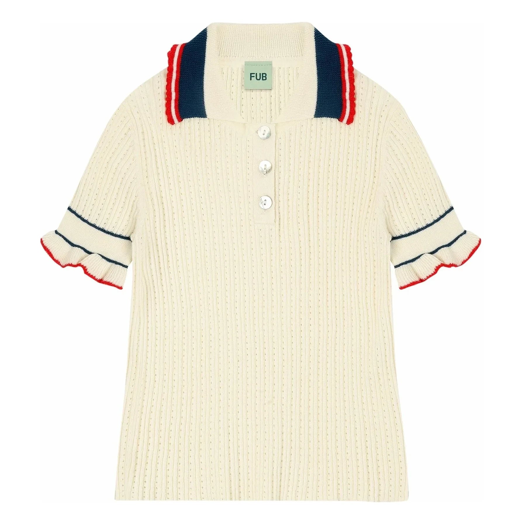 FUB - Polo Pointelle Thin Organic Cotton Knit | Ecru