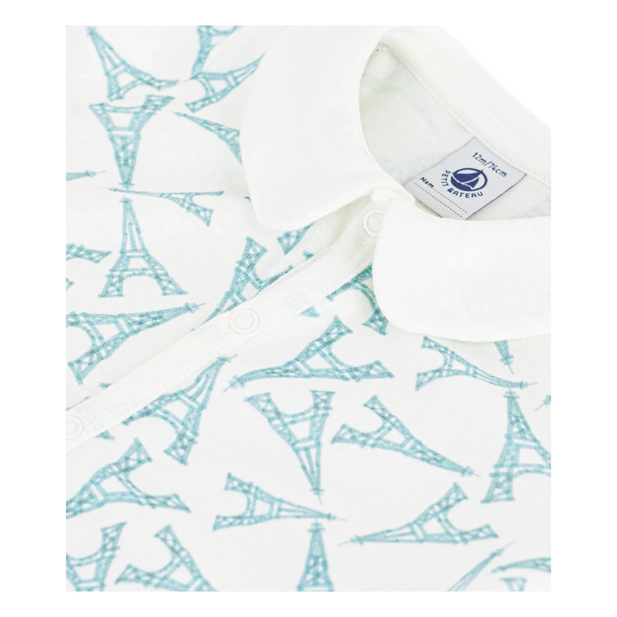 Petit Bateau - Eyfel Kulesi Organik Pamuklu Tulum Pijama | Beyaz