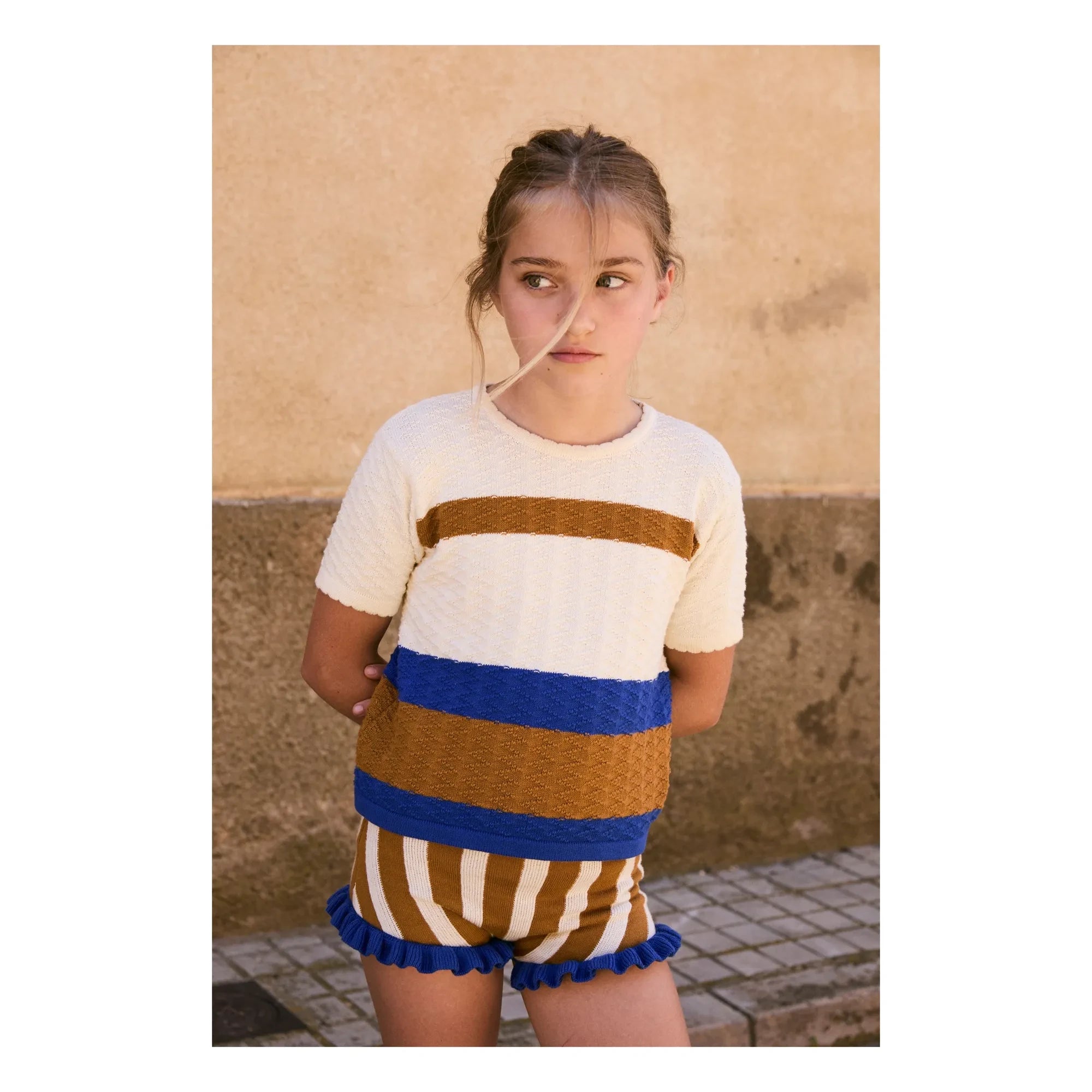 birinit - Jacquard Striped Ruffled Shorts | Caramel