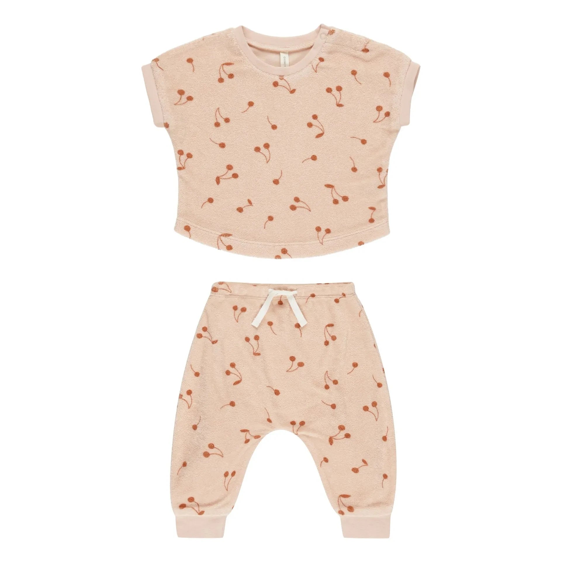 Quincy Mae - Terry T-Shirt and Pants Set | Pale Pink