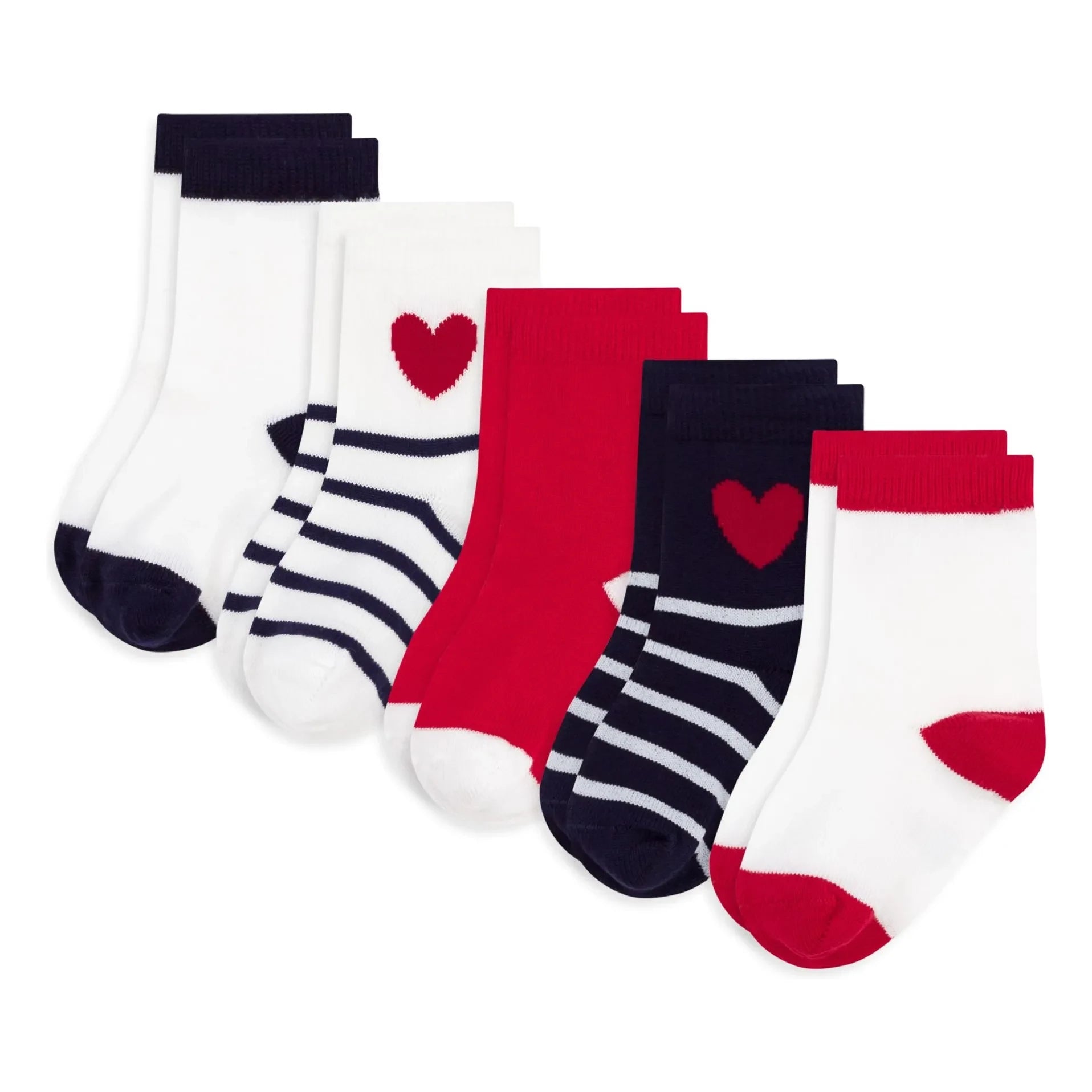 Petit Bateau - 5 Pairs of Striped Heart Socks | Navy