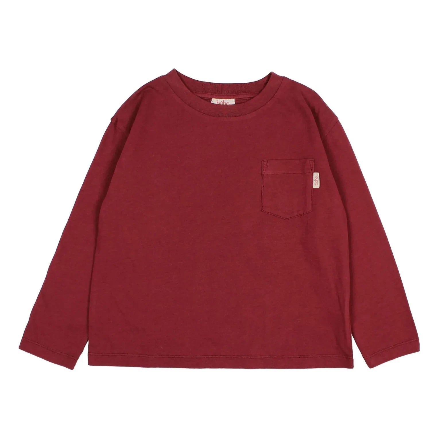 Búho - Organik pamuk cep detaylı T-shirt | Bordo