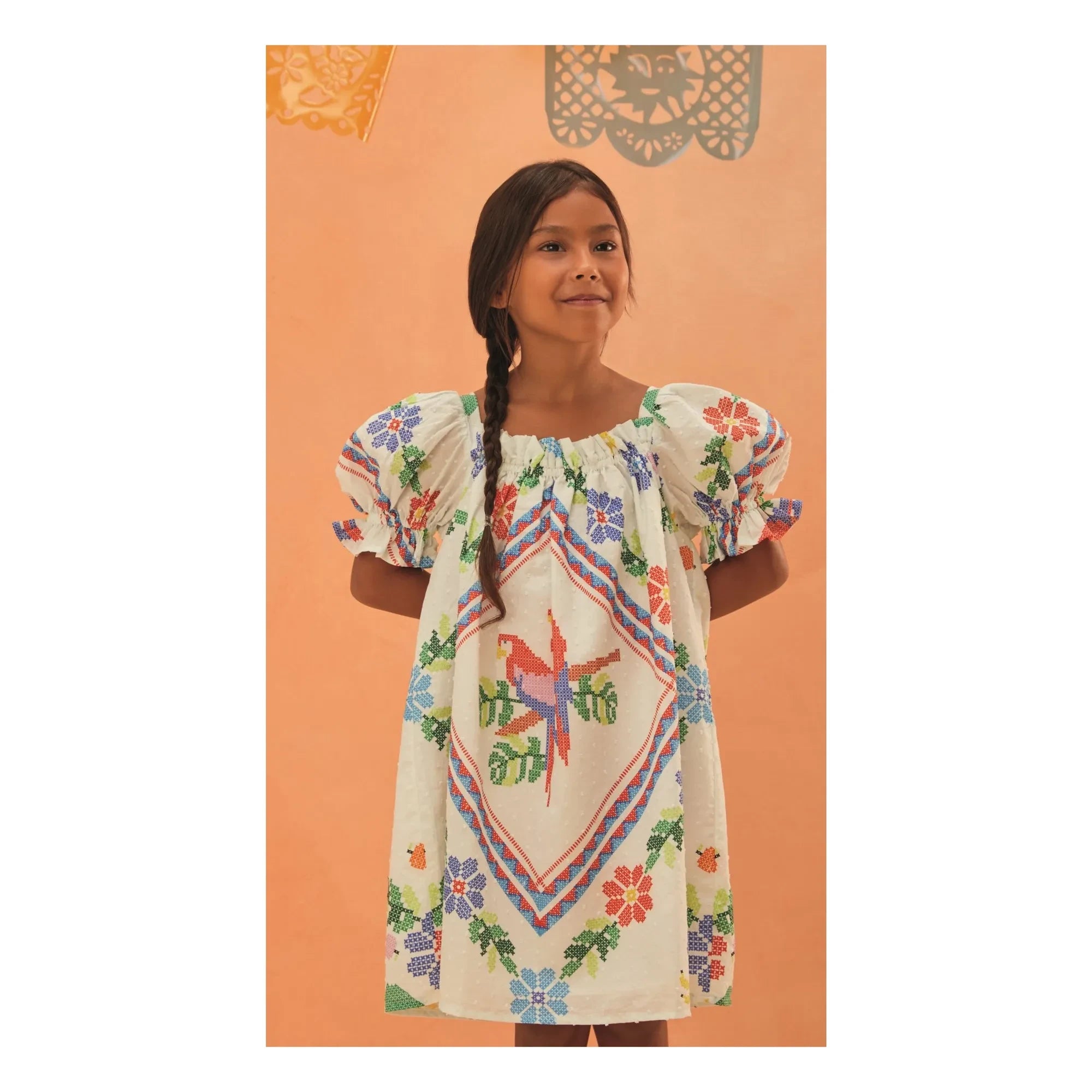 Fabula - Floral Pattern Balloon Sleeve Dress | White