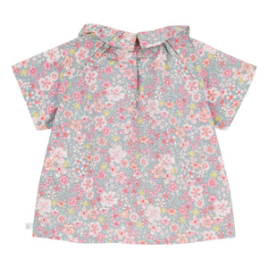 Petit Bateau - Floral Patterned Ruffled Collared Cotton Blouse | Turquoise