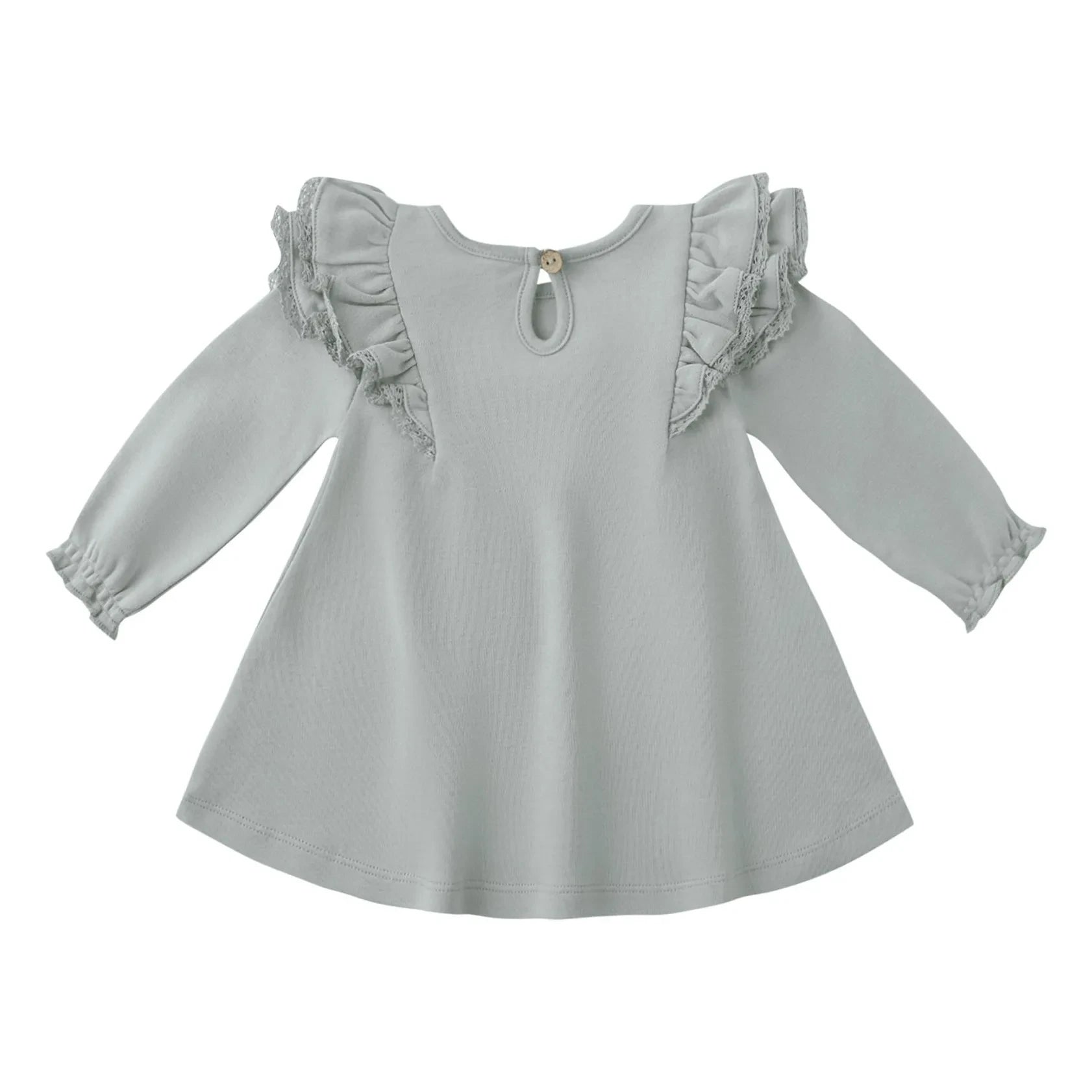 Quincy Mae - Organic Cotton Ruffled Dress | Gray Blue