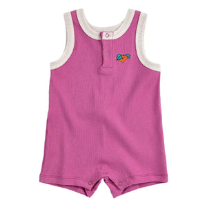 Bobo Choses - Knitted Short Romper in Orange Organic Cotton | Purple