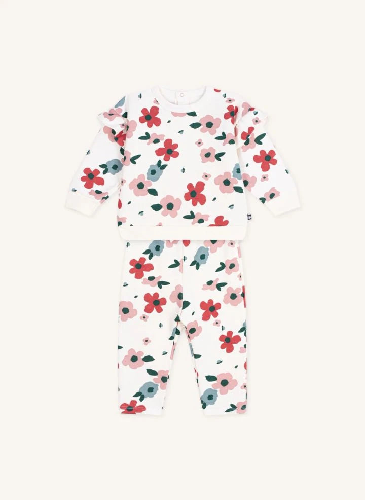 Petit Bateau - Organik pamuklu çiçekli sweatshirt ve jogger seti | Ekru
