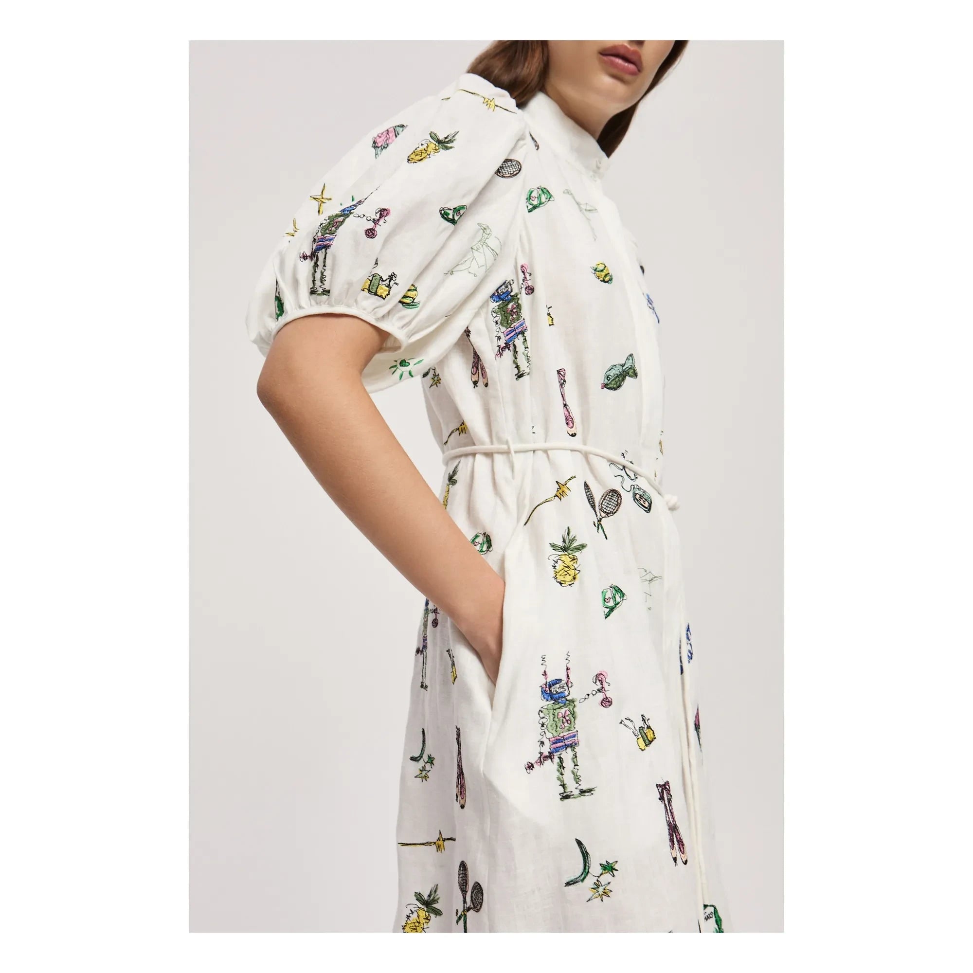 Alémais - Embroidered Linen Dress | Cream