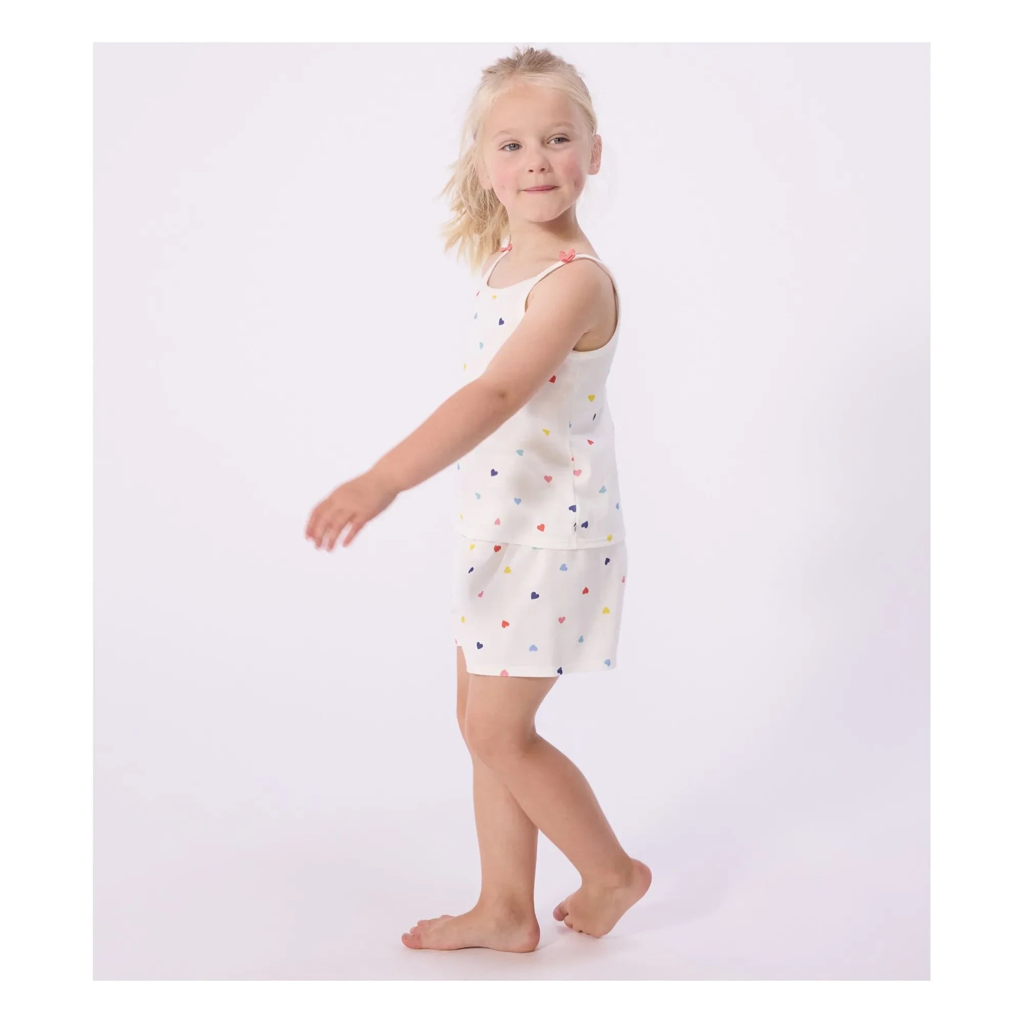 Petit Bateau - Heart Print Short Pajama Tank Top | White