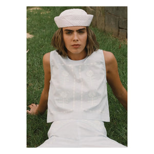 The Tiny Big Sister - Linen and Cotton Embroidered Blouse | Blue