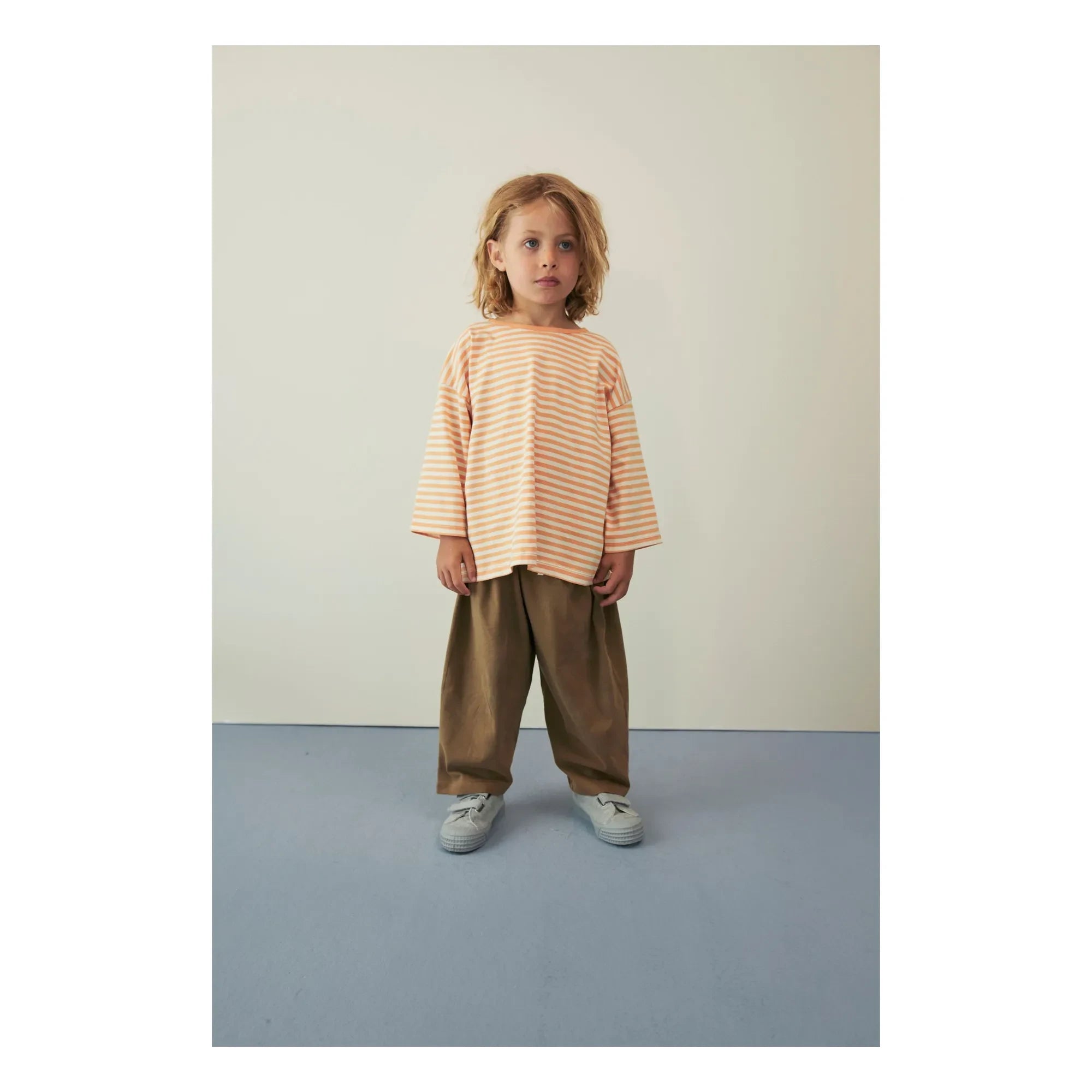 Gray Label - 3/4 Sleeve Striped Organic Cotton T-Shirt | Apricot