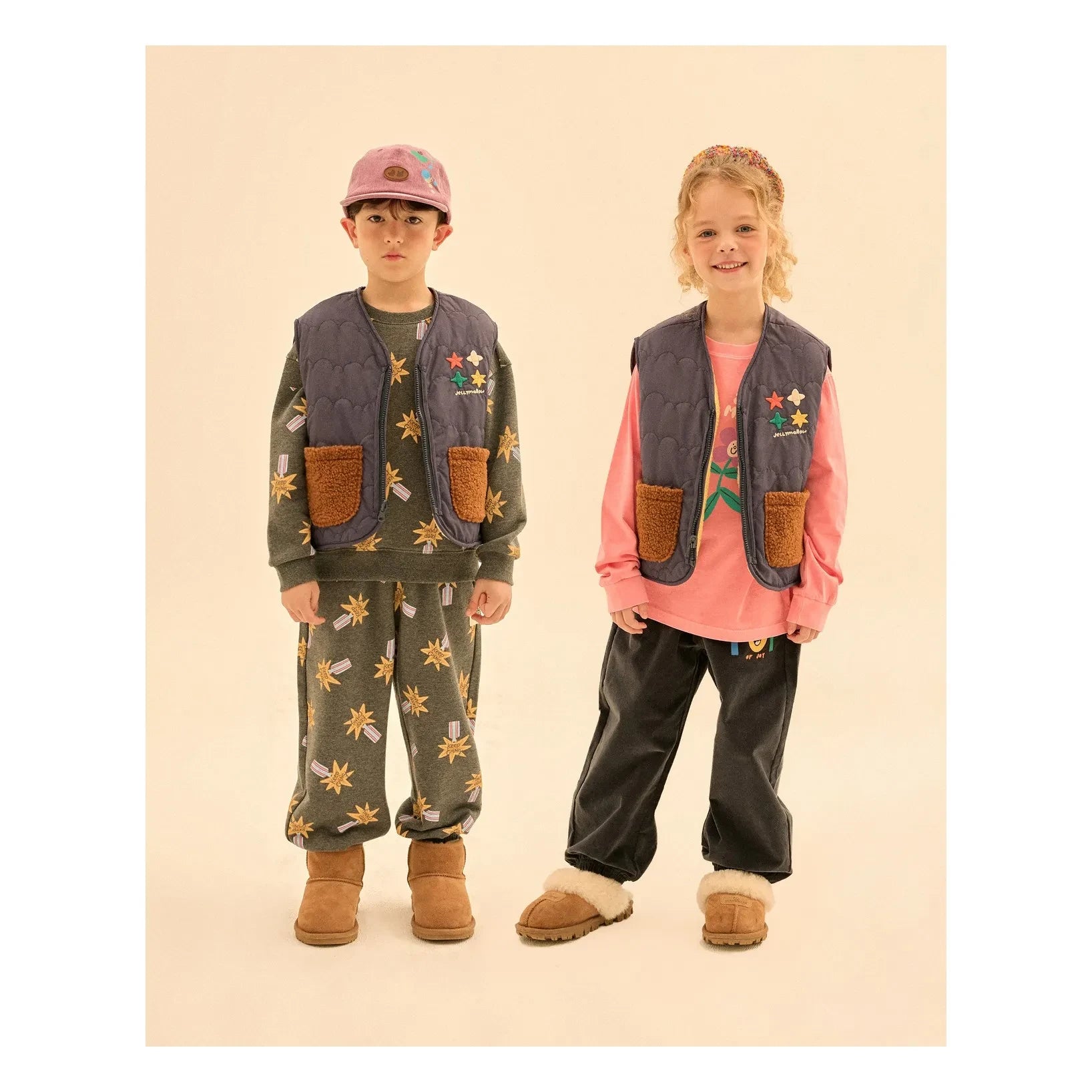Jelly Mallow - Reversible Colorblock Sherpa-Style Sleeveless Jacket | Navy