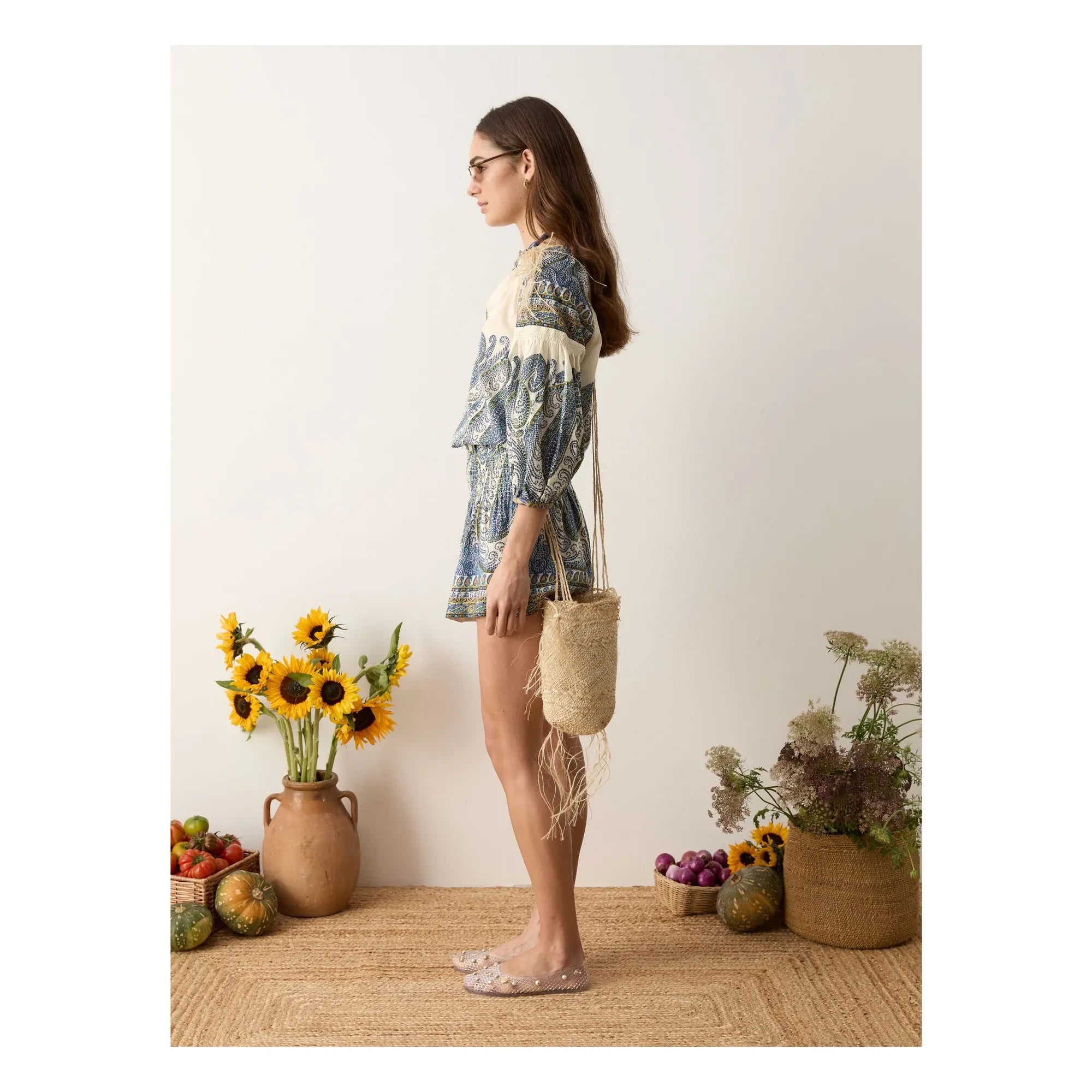 Boteh - Arcadia Cotton Gathered Blouse | Lapis Lazuli