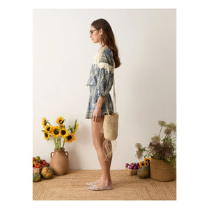 Boteh - Arcadia Cotton Gathered Blouse | Lapis Lazuli