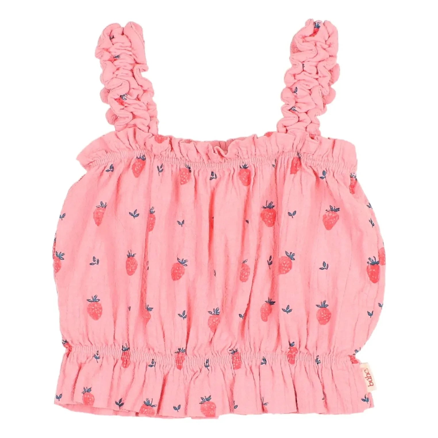 Búho - Organik Pamuk Çilek Fırfırlı Üst | Şeker pembesi