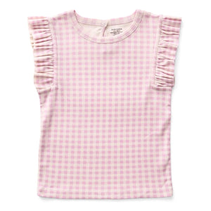 Soor Ploom - Pointelle Ruffled Vichy Organic Cotton T-Shirt | Pink