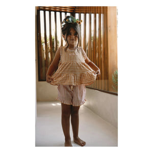 Lilinoa - Embroidered Checked Top Esther | Caramel