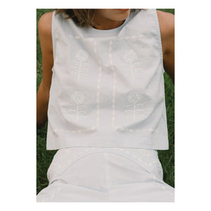 The Tiny Big Sister - Linen and Cotton Embroidered Blouse | Blue