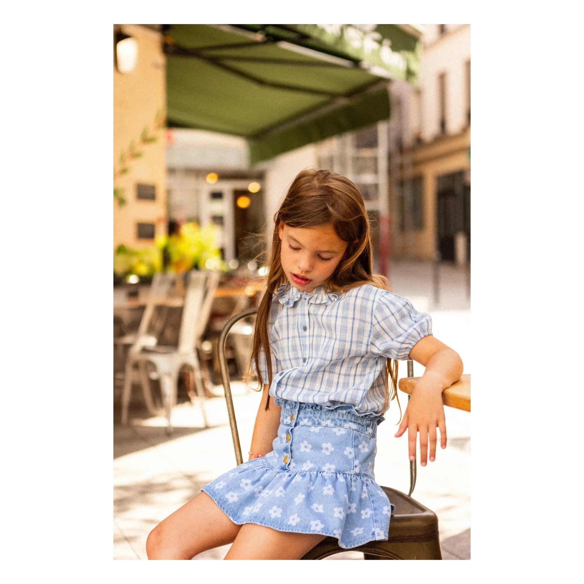 Louis Louise - Denim Pipeau Floral Skirt | Light Blue