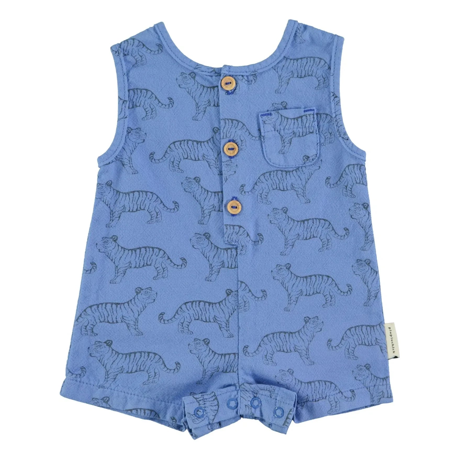Piupiuchick - Tiger Organic Cotton Romper | Blue
