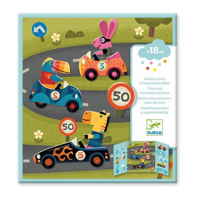 Djeco - Thick, Reusable Stickers - Car