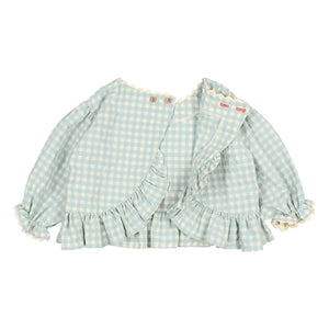 Búho - 3/4 Sleeve Checkered Seersucker Blouse | Aqua
