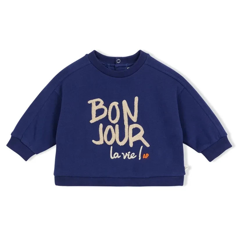 Arsène et Les Pipelettes - "Bonjour La Vie" Organik Pamuklu Sweatshirt | Lacivert