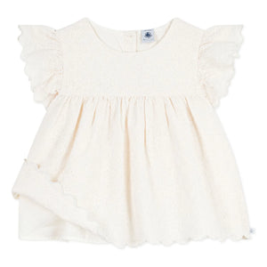 Petit Bateau - Bluz Organik Pamuk Broderie Anglaise | Ekru